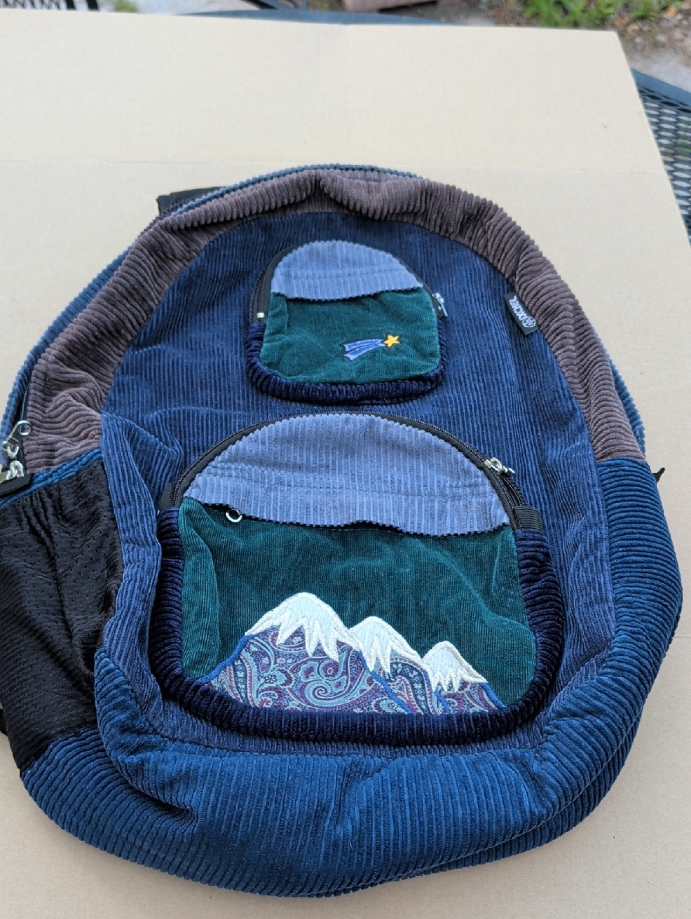Ixchel Big Mountain Blue Corduroy  Patch Backpack Washable Sturdy Lightweight